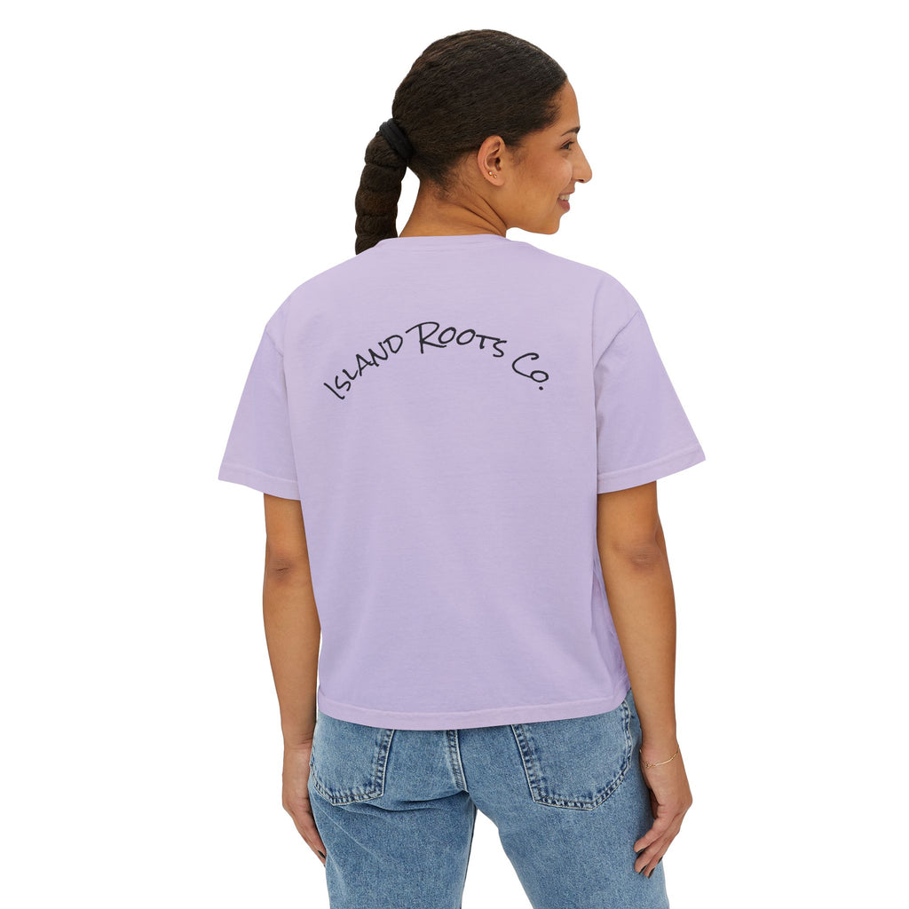 Island Roots Co. Floral Surfer Graphic Tee — Tropical Sunset Women’s Boxy T-Shirt