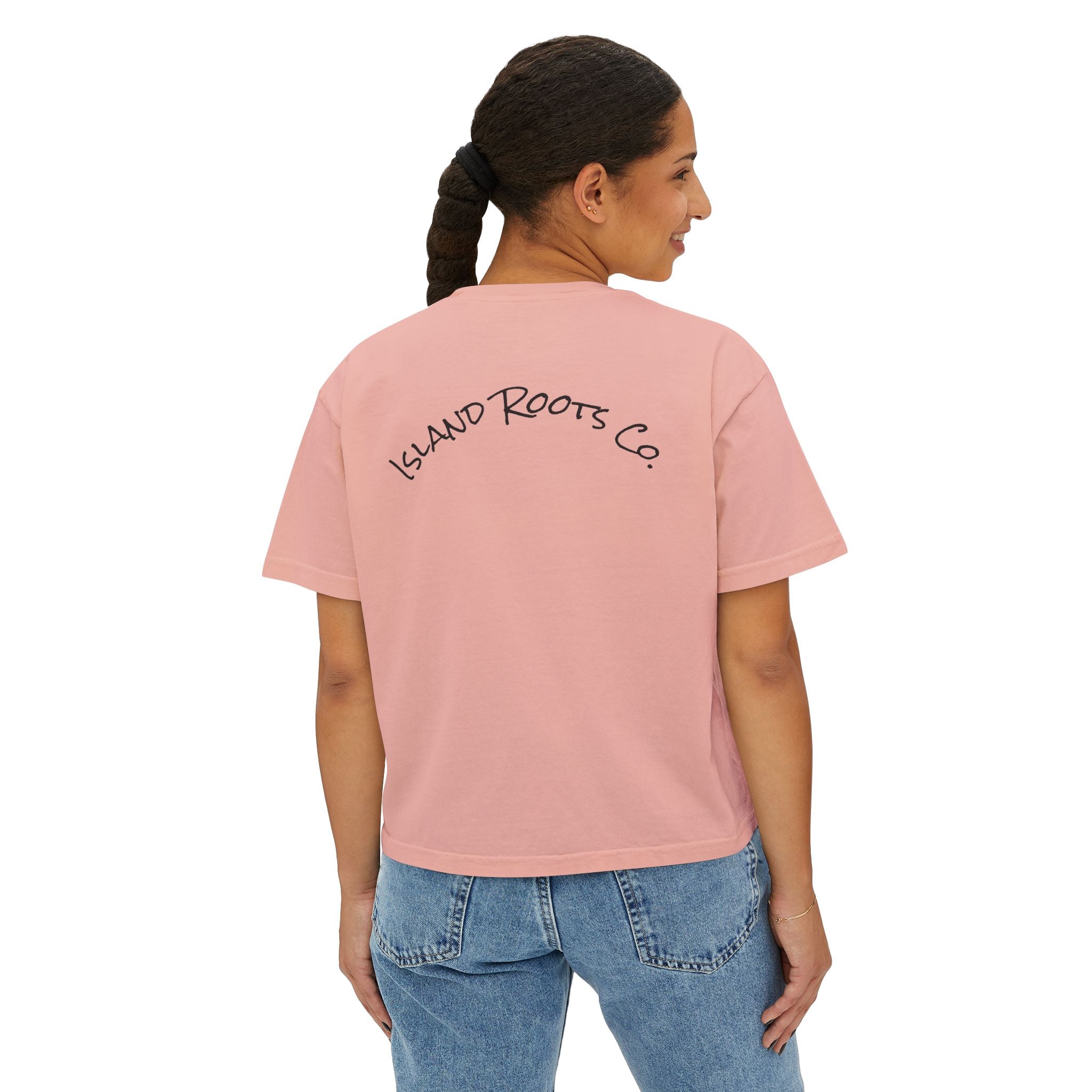 Island Roots Co. Floral Surfer Graphic Tee — Tropical Sunset Women’s Boxy T-Shirt