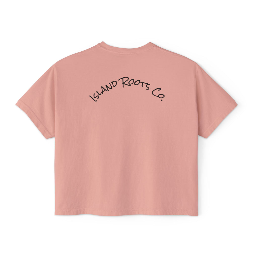 Island Roots Co. Floral Surfer Graphic Tee — Tropical Sunset Women’s Boxy T-Shirt