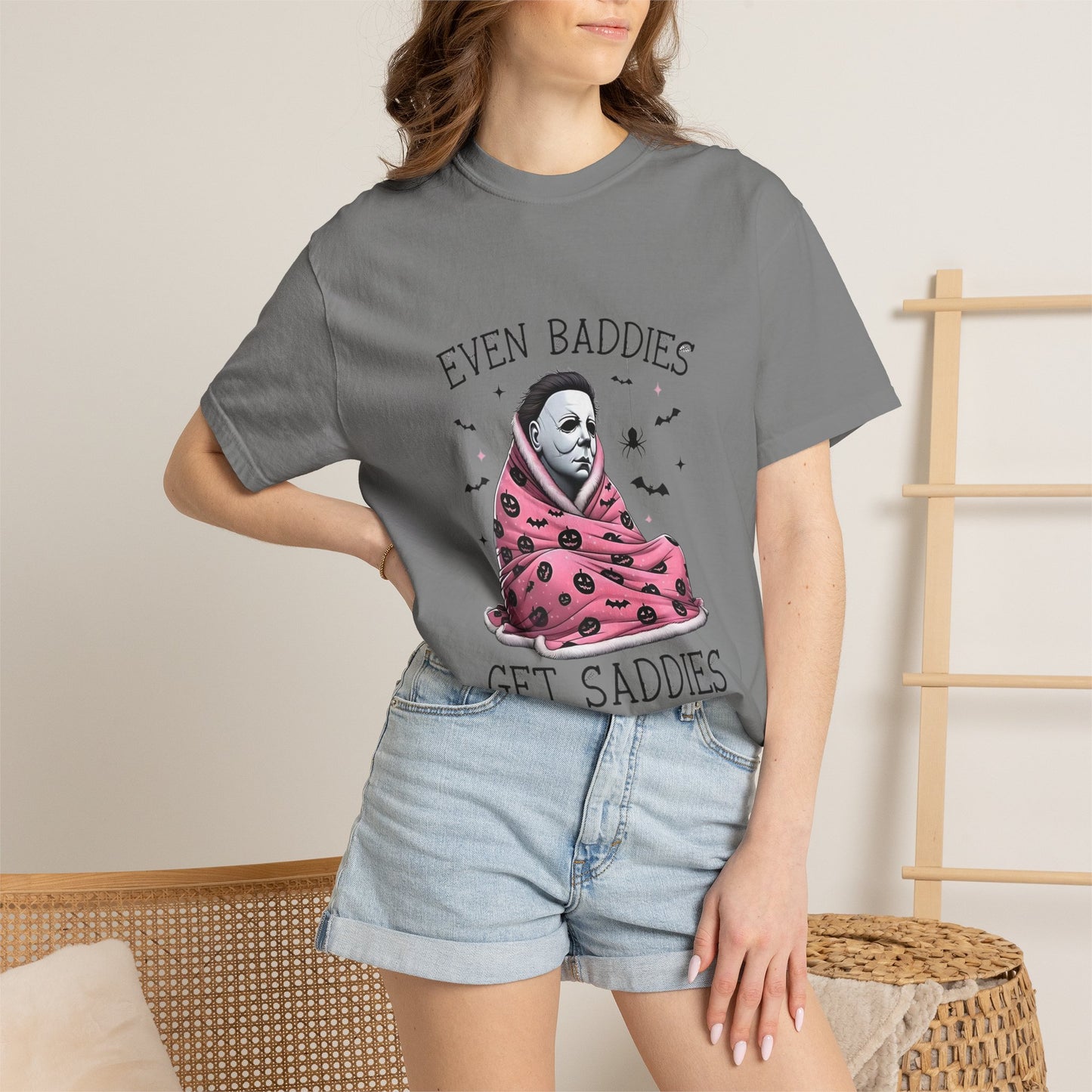 Even Baddies Get Saddies Tee — Sad Michael Myers Halloween Graphic T-Shirt