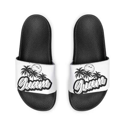 Youth Slide Sandals — Removable Strap Black & White Comfort Slides