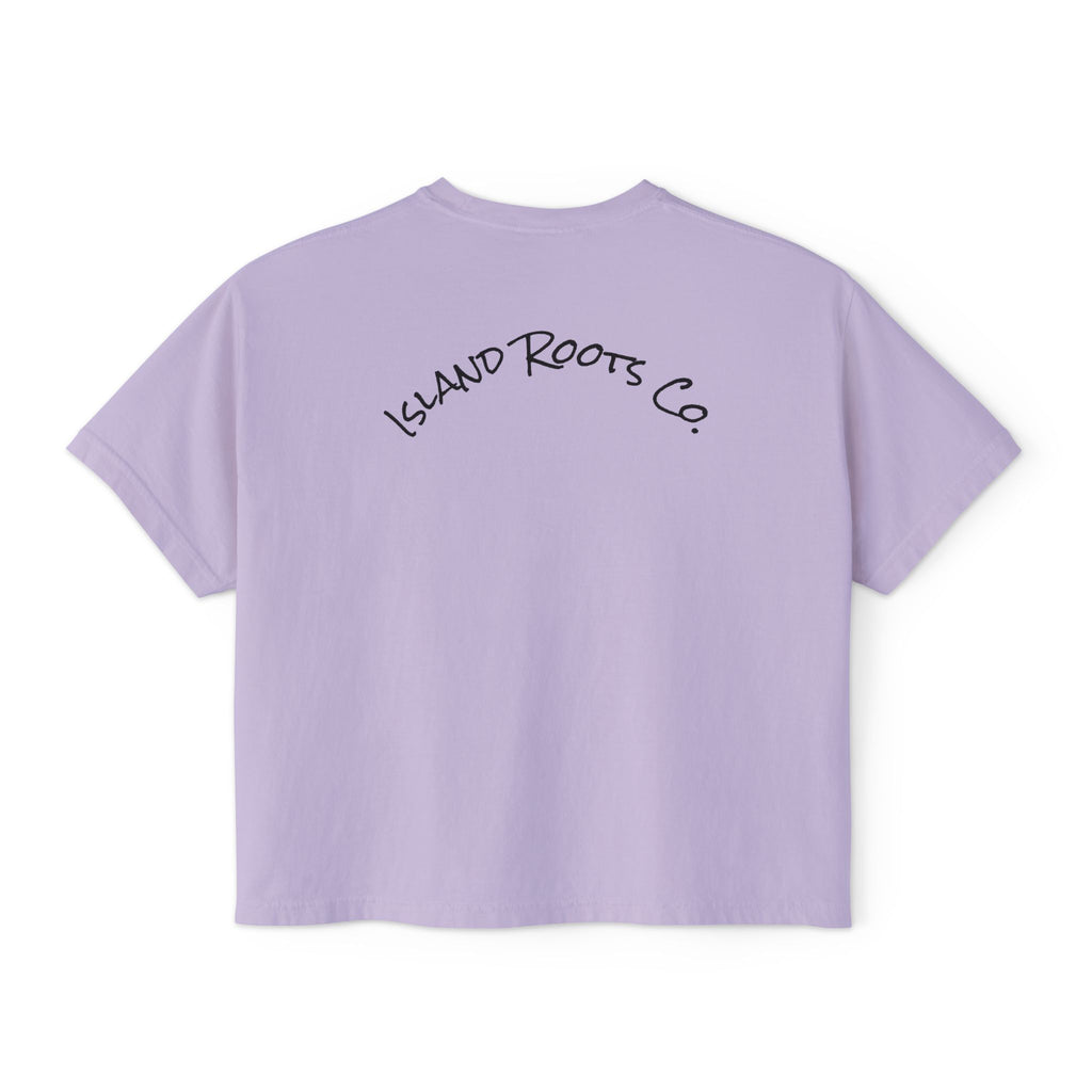 Island Roots Co. Floral Surfer Graphic Tee — Tropical Sunset Women’s Boxy T-Shirt