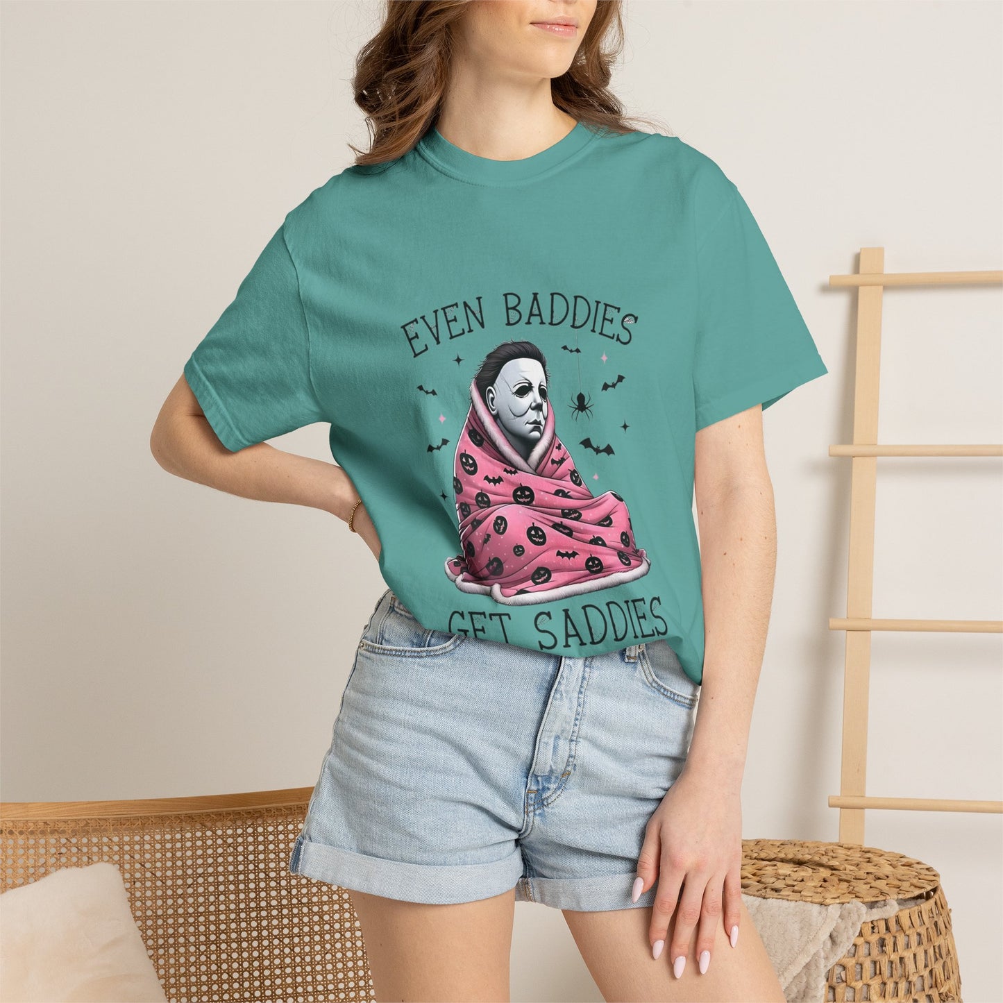 Even Baddies Get Saddies Tee — Sad Michael Myers Halloween Graphic T-Shirt