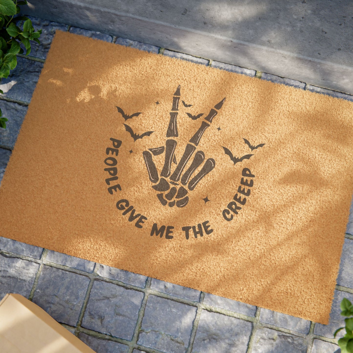 Spooky Skeleton Hand Doormat — "People Give Me the Creep" Halloween Welcome Mat