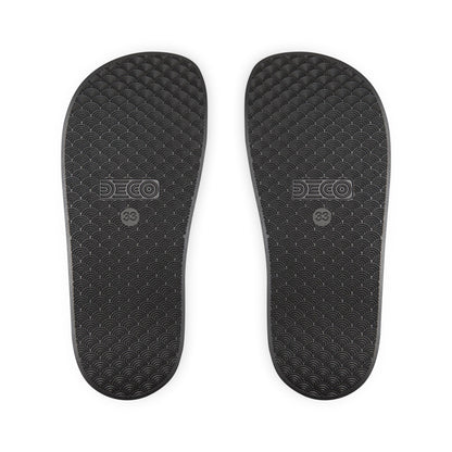 Youth Slide Sandals — Removable Strap Black & White Comfort Slides