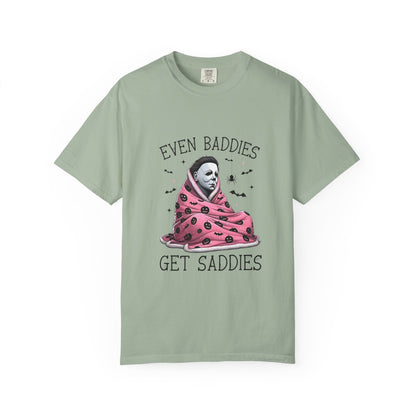 Even Baddies Get Saddies Tee — Sad Michael Myers Halloween Graphic T-Shirt
