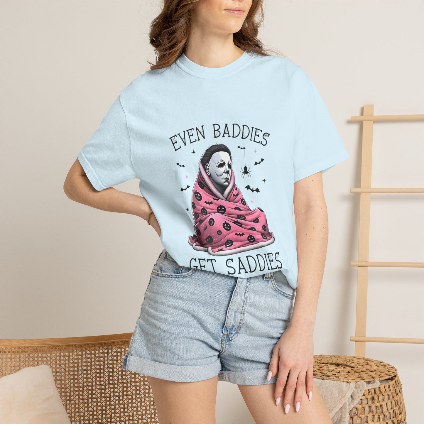 Even Baddies Get Saddies Tee — Sad Michael Myers Halloween Graphic T-Shirt