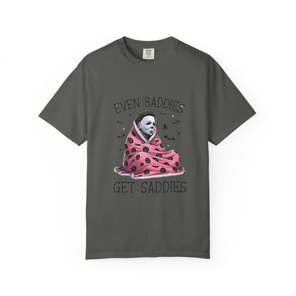 Even Baddies Get Saddies Tee — Sad Michael Myers Halloween Graphic T-Shirt