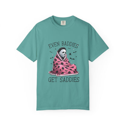 Even Baddies Get Saddies Tee — Sad Michael Myers Halloween Graphic T-Shirt