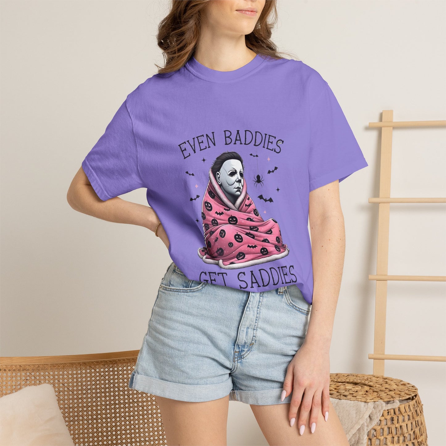 Even Baddies Get Saddies Tee — Sad Michael Myers Halloween Graphic T-Shirt