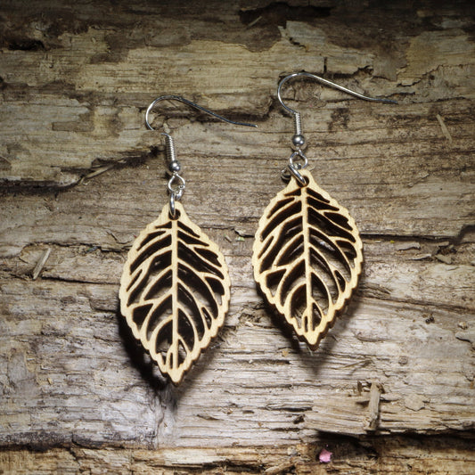 Leaf Cutout Wooden Dangle Earrings | Nature Jewelry