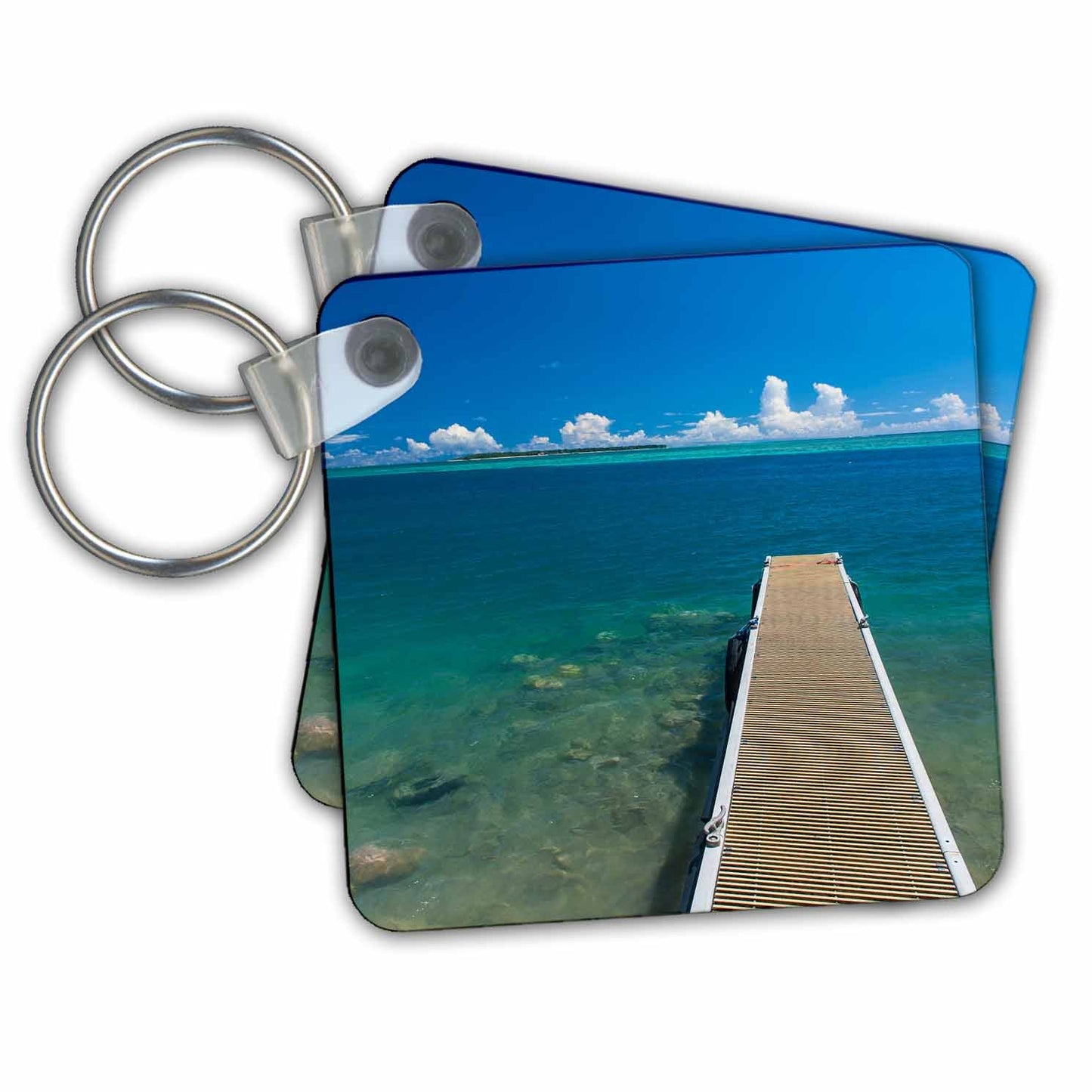 3dRose Key Chains Pier with Cooks Island in background, Guam, US Territory (kc-251607-1)