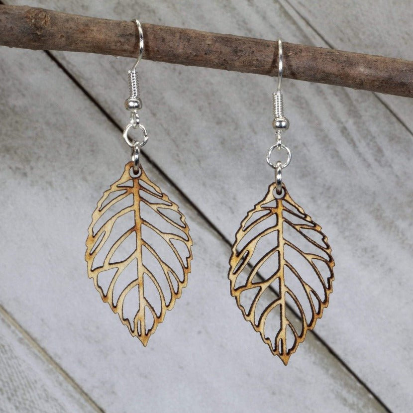 Leaf Cutout Wooden Dangle Earrings | Nature Jewelry