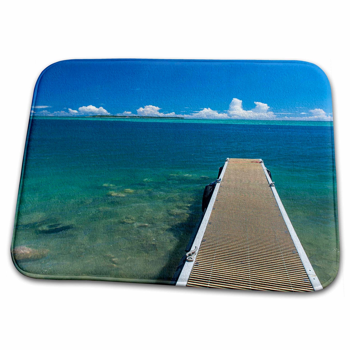 3dRose Pier with Cooks Island in background, Guam, US Territory - Dish Drying Mats (ddm-251607)