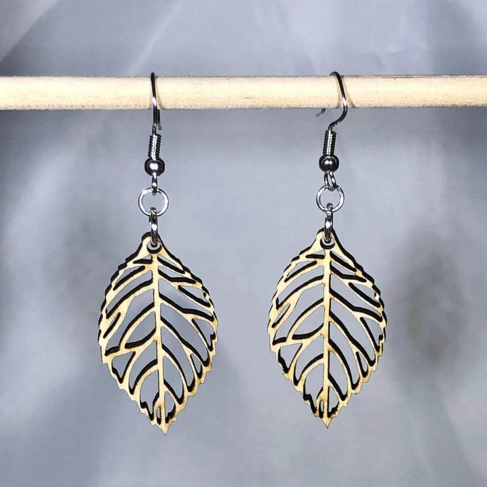 Leaf Cutout Wooden Dangle Earrings | Nature Jewelry